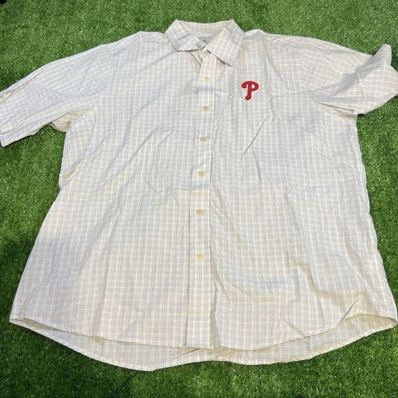 Mens Philedelphia Phillies MLB Antiqua Button Up Short Sleeve Shirt Mens Size XL - Picture 1 of 5